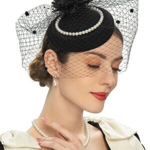 Pillbox Hats 20s 50s Vintage Fascinators for Women Tea Party Hats with Feather M